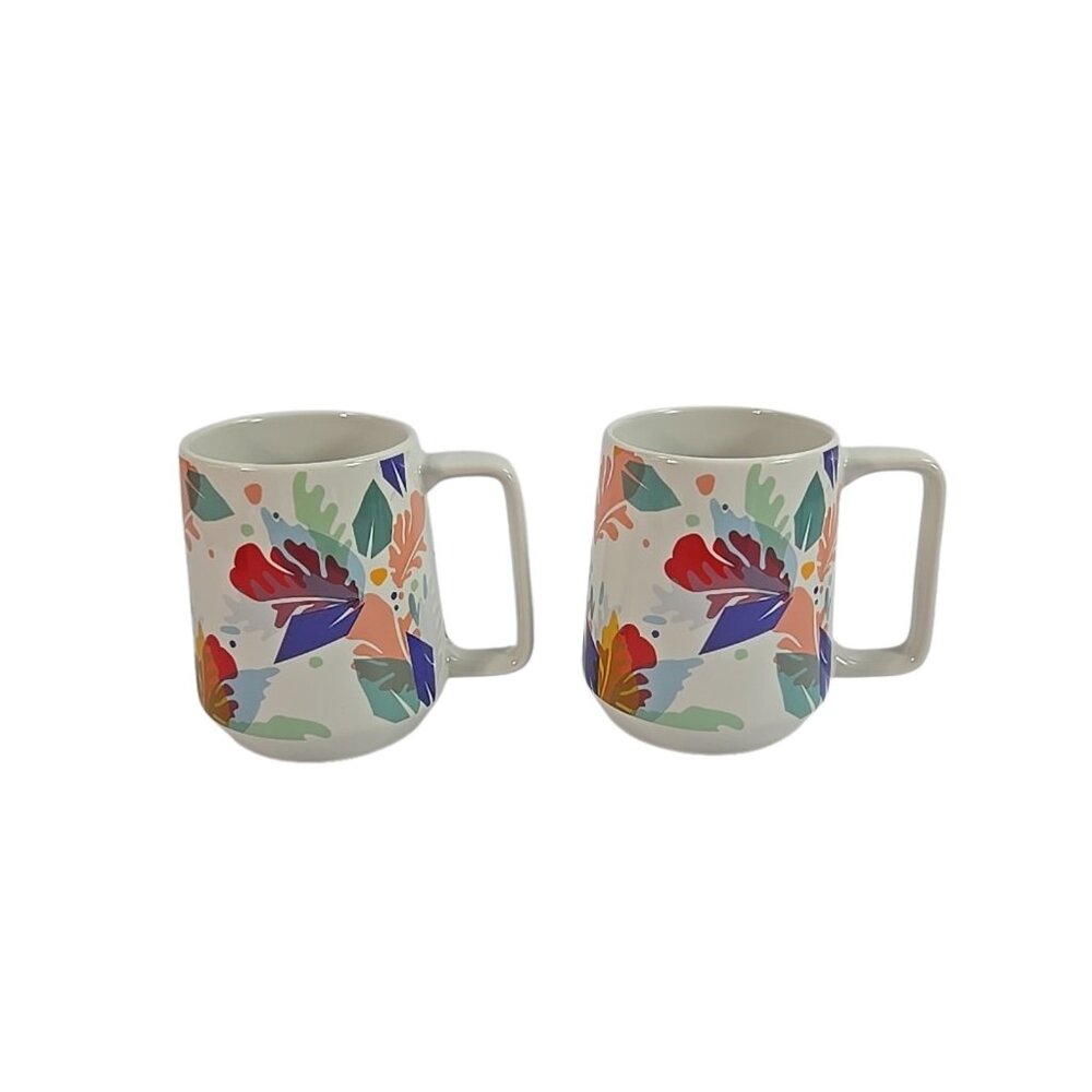 Starbucks Colorful Ceramic Mug Set 14oz Modern Abstract Floral Design Pair